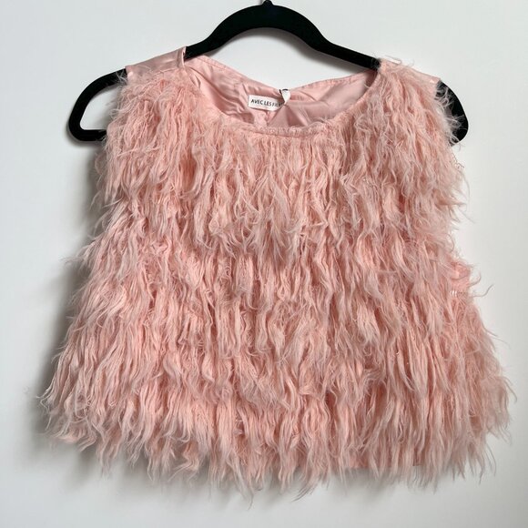 Avec Les Filles Women's Pink Feather Vest Sleeveless Back Zip Jewel Neck M - Picture 5 of 9